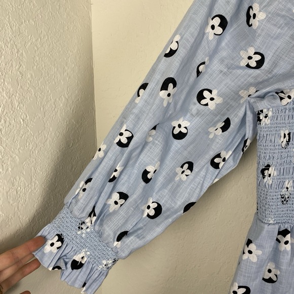 Kate Spade XL Midi Dress Floral Dot Smocked Cottagecore Blue Boho Ruffle - Picture 6 of 9